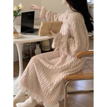 秋冬季珊瑚絨睡裙女2025年新款加厚保暖睡衣網紅法蘭絨家居服冬天