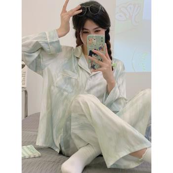 春秋季女休閑大碼高階感絲綢睡衣