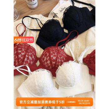 法式性感蕾絲上薄下厚聚攏無鋼圈內衣套裝果凍條小胸顯大文胸Q
