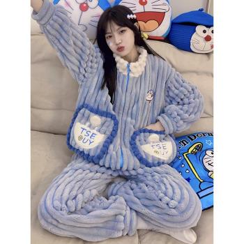 珊瑚絨睡衣外穿秋冬季女士2024新款冬天法蘭絨加絨加厚家居服套裝
