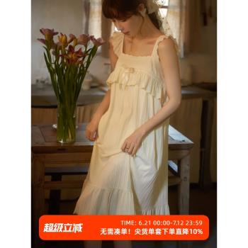 思莉太太吊帶睡裙夏季女款純棉性感純欲公主風白色小個子夏天睡衣