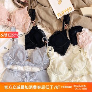 法式蕾絲兔耳朵無鋼圈聚攏性感大胸顯小收副乳文胸套裝少女內衣Q