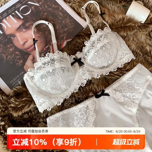 歐美性感超薄蕾絲文胸薄款透明性感內衣套裝半杯上托性感網紗文胸