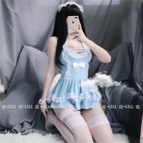 姬 Gill：香甜軟糯 木耳邊吊襪帶蕾絲花邊可愛少女套裝制服性感