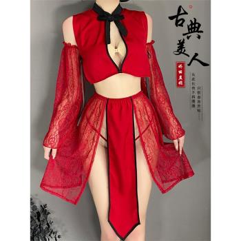 姬Gill：性感古典提花漢服薄款睡裙透視鏤空蕾絲睡衣T褲旗袍制服