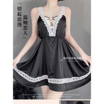 姬Gill： 性感睡衣女夏季冰絲露背超薄風蕾絲花邊高階感吊帶睡裙