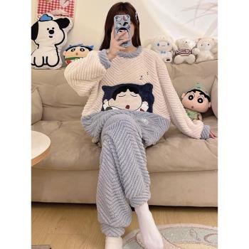 珊瑚絨睡衣女士春秋冬季加厚加絨長袖可愛法蘭絨公主風家居服套裝