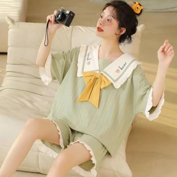 睡衣女夏季短袖短褲純棉兩件套裝加肥大碼200斤薄春天家居服胖mm