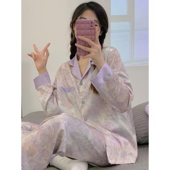 女士春秋冬大碼模擬絲綢涼感睡衣