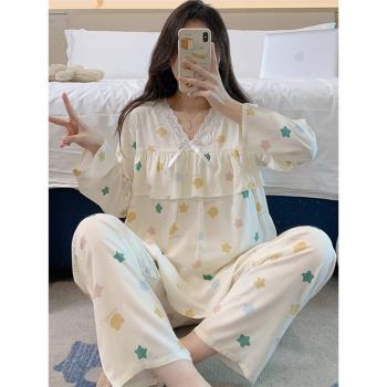 睡衣女春秋2024新款長袖大碼公主風防凸點綿綢家居服夏天棉綢套裝