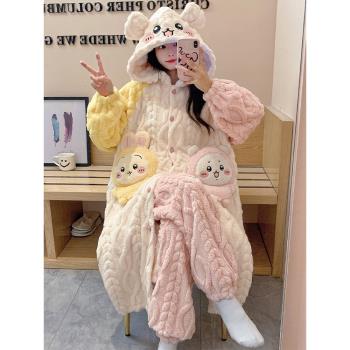 女春秋法蘭絨保暖加厚冬天睡衣