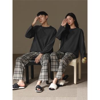 女純棉圓領套頭男士秋季情侶睡衣