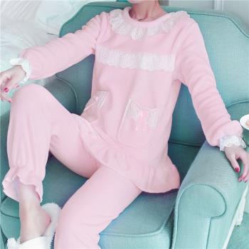 睡衣女秋冬季加厚珊瑚絨pink兩件套裝法蘭絨簡約清新可外穿家居服