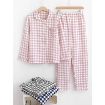 日系無印風情侶睡衣女男士純棉三層夾棉秋冬季棉服家居服套裝加厚