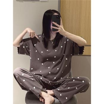 夏女針織棉甜美愛心胖mm短袖睡衣
