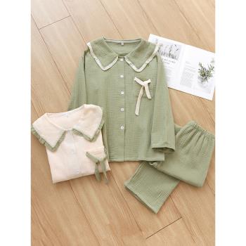 夏娃娃領女春季純棉居家服睡衣
