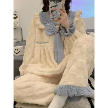 女秋冬加厚珊瑚絨保暖公主風睡衣