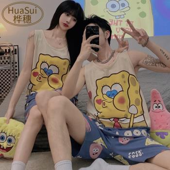 女純棉背心無袖短褲卡通情侶睡衣