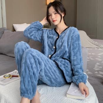 珊瑚絨睡衣女冬季加厚加絨套裝秋冬法蘭絨長袖家居服春秋款可外穿