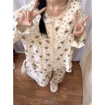 女小熊印花嬰兒純棉長袖睡衣
