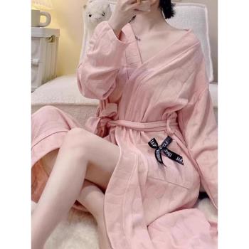 睡袍女純棉春秋冬季長袖和服睡裙浴袍2025年新款全棉睡衣家居服