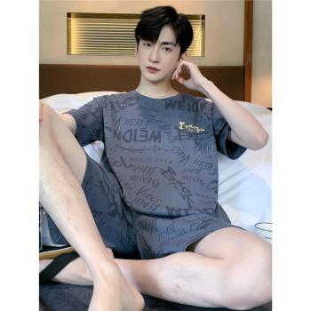 正沁男士純棉短褲卡通學生睡衣