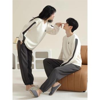 情侶睡衣秋冬款空氣棉夾層加厚純棉女男款家居服2025新款冬季男士