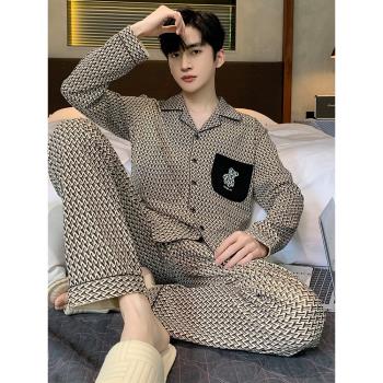 2024新款睡衣男士春秋季純棉長袖薄款冬天男生大碼家居服全棉套裝