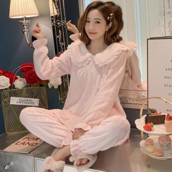 珊瑚絨睡衣女冬季加厚加絨套裝法蘭絨公主風2024年新款家居服秋冬