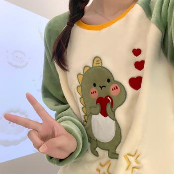 珊瑚絨睡衣女秋冬季2025年新款加厚加絨冬天法蘭絨學生家居服套裝