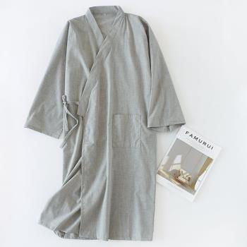 尋光設計男式天然棉國風漢服簡約睡袍日本和服家居服浴袍透氣舒適