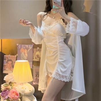 純欲風蕾絲吊帶睡裙女2025年新款春秋冬季冰絲睡衣性感家居服夏天