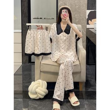 網紅女短袖模擬絲綢夏天開衫睡衣