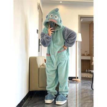 卡通人魚漢頓珊瑚絨睡裙女冬季加絨加厚少女小丑魚睡衣家居服睡袍