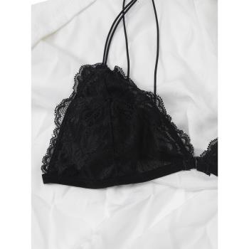 美背內衣女小胸細帶露背無鋼圈蕾絲前扣文胸套裝性感純慾女三角杯
