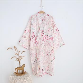 春夏季女士純棉睡袍男士紗布和服袍春秋系帶日系家居袍情侶睡衣