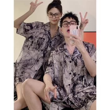 夏情侶冰絲女簡約高階感ins睡衣