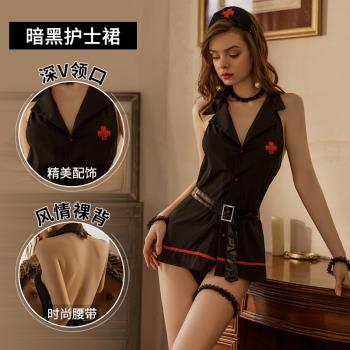 內衣性感露肩掛脖束腰護士裝短裙制服套裝TN睡衣可愛睡裙浪漫睡袍