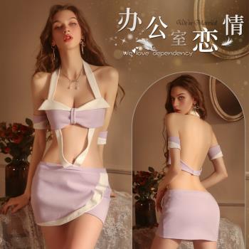 內衣掛脖蝴蝶結裹胸連體睡裙秘書制服套裝睡衣可愛睡裙浪漫睡袍