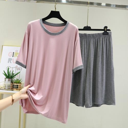 莫代爾寬松大碼圓領短褲情侶睡衣