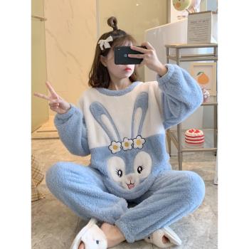 睡衣女秋冬季長袖2024年新款可愛網紅珊瑚絨法蘭絨加厚家居服套裝