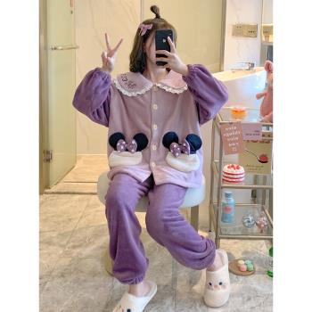 女法蘭絨可愛卡通居家服套裝睡衣