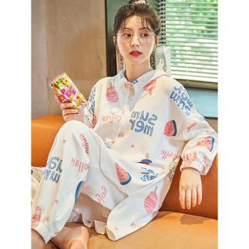 睡衣女長袖2024年新款全棉女士春季純棉大碼秋冬夏天家居服套裝薄