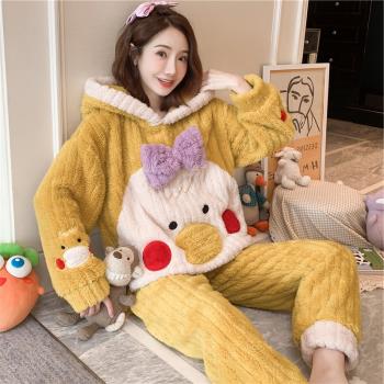 睡衣女冬款冬季2025年新款珊瑚絨加厚加絨法蘭絨網紅秋冬款家居服