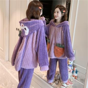 網紅女加厚法蘭絨冬季家居服睡衣