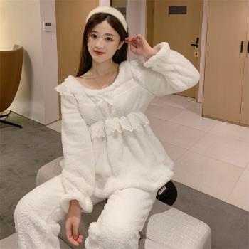珊瑚絨睡衣女2025年新款冬季加厚加絨甜美可愛女士時尚家居服套裝