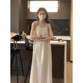 ins風韓系夏款流蘇睡裙夏季女款吊帶純色簡約居家睡衣長裙可外穿