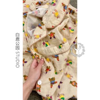 小熊印花長袖睡衣翻領親膚卡通