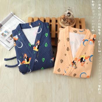 日式和服男開衫浴衣女秋冬夾棉加厚家居服情侶和風系帶睡衣空氣層