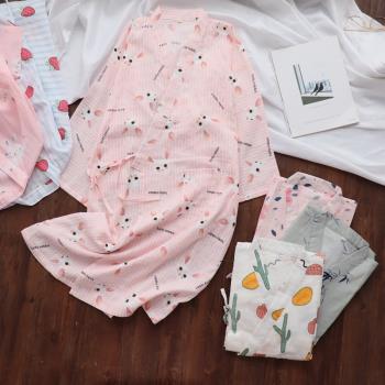 春夏薄款紗布睡袍女日式情侶和服浴衣男純棉睡裙開衫加長和風性感